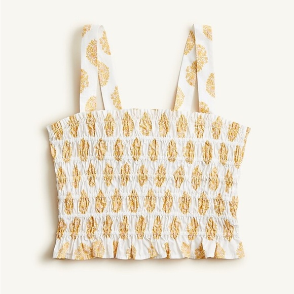 J. Crew Smocked Tube Top Gathered Floral Block Print Size Large - Picture 1 of 11
